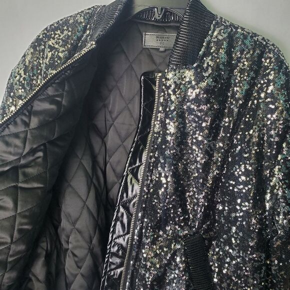 Blank NYC Black Sequin Bomber Jacket Quilted Lining Size Small - Picture 6 of 8